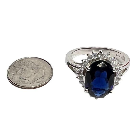 Vintage Sterling Silver Avon RJ Graziano Blue Sapphire CZ Halo Ring , Size 11 - Picture 5 of 5